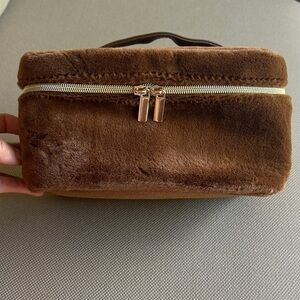 NWOT- Brown Faux Fur/Plush Makeup Travel Bag